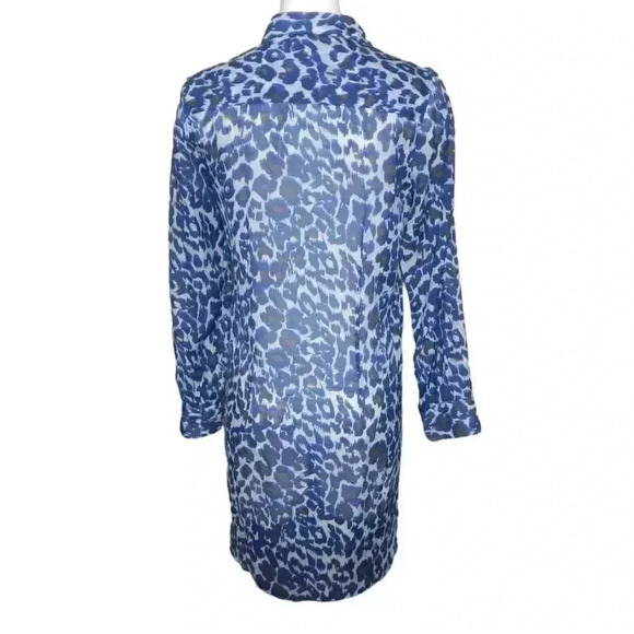 Gerard Darel Sheer Shirt Dress Size 38 US 6 Blue Leopard Print Tunic Cotton Silk - Picture 3 of 5